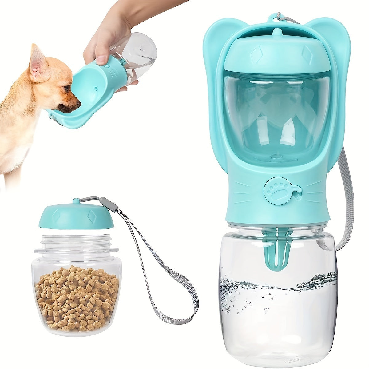Leak Proof Portable Pet Water Bottle With Food Container